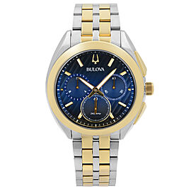 Bulova Curv Chronograph Steel Two-Tone Blue Dial Quartz Mens Watch