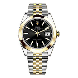 Rolex Datejust 41 Gold Steel Black Dial Smooth Jubilee Automatic Watch