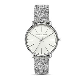 Michael Kors Pyper 38mm Glitter Leather Silver Dial Ladies Quartz Watch