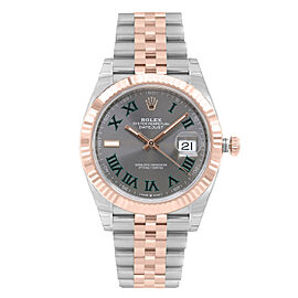 Rolex Datejust Wimbledon 41mm 18k Everose Gold Steel Dial Mens Watch