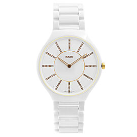 Rado True Thinline 39mm Ceramic White Diamond Dial Quartz Unisex Watch