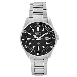 Bulova Marine Star Stainless Steel Black Dial Quartz Mens Watch