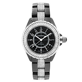 Chanel J12 Ceramic Diamonds Bracelet Black Dial Automatic Ladies Watch