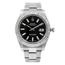 Rolex Datejust 41mm Steel 18K White Gold Black Dial Automatic Mens Watch