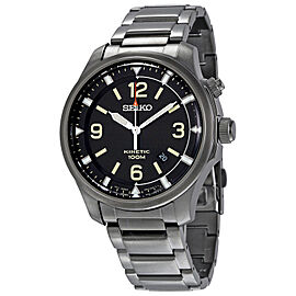 Seiko Kinetic Gunmetal Steel 44mm Black Dial Mens Auto-Quartz Watch