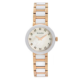 Bulova Diamonds Steel Ceramic 28mm White MOP Dial Quartz Ladies Watch