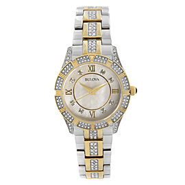 Bulova Crystal Two Tone Steel 30mm White MOP Dial Quartz Ladies Watch