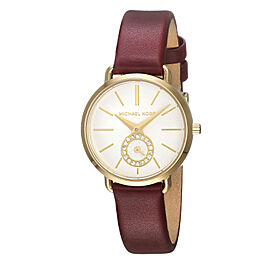 Michael Kors Portia PVD Steel Maroon Leather Ladies Quartz Watch