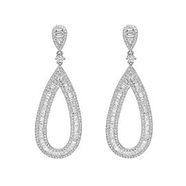 True Bagutte & Round Cut Diamond Drop Statement Earrings