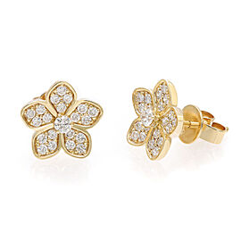 True Pave Set Round Cut Diamond Flower Stud Earrings