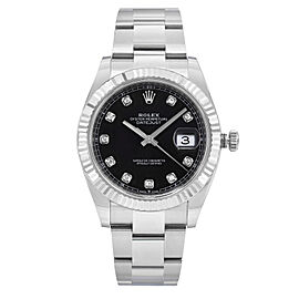 Rolex Datejust Steel White Gold Bezel Black Diamond Dial Mens Watch