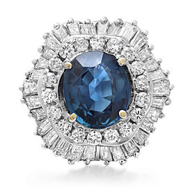 True 3.49Cttw Blue Sapphire & 2.35Cttw Diamond Cocktail Ring