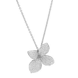 True 1.01Cttw Pave Set Round Cut Diamond Flower Pendant Necklace