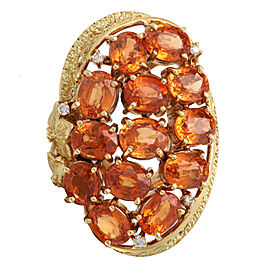 17.05Cttw Golden Orange Sapphires & Diamond Large Cocktail Ring