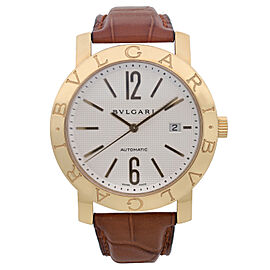 Bvlgari Diagono XL 42mm 18k Yellow Gold White Dial Leather Mens Watch