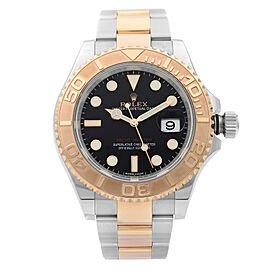 Rolex Yacht-Master 18K Everose Gold Steel Black Dial Mens Watch