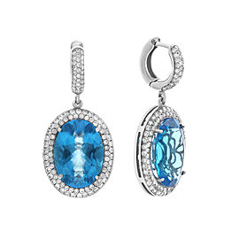 True 25.50cttw Oval Topaz & Diamond Halo Ladies Drop Earrings 14K White Gold