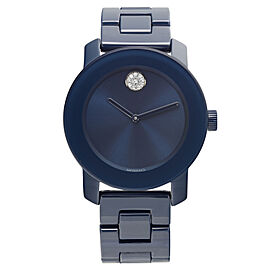 Movado Bold 36mm Ceramic Crystal Dot Blue Dial Quartz Ladies Watch