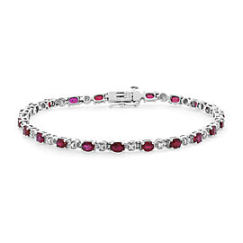 True 0.22cttw Diamond & 6.00cttw Ruby Tennis Bracelet 14K White Gold