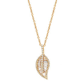 True 1.30Cttw Baguette and Round Cut Diamond Leaf Pendant Necklace