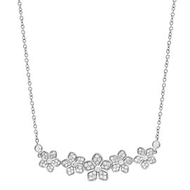 0.90Cttw Round Cut Diamond Floral Bar Necklace