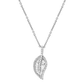 True 1.21Cttw Baguette and Round Cut Diamond Leaf Pendant Necklace