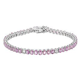 True Oval Cut Pink Sapphire & Diamond Tennis Bracelet 14K White Gold 7 Inch