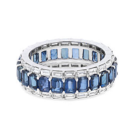 True Blue Sapphire & Diamond Eternity Band Ring 14K White Gold Size