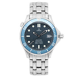 Omega Seamaster Steel Blue Wave Dial Automatic Mens Watch