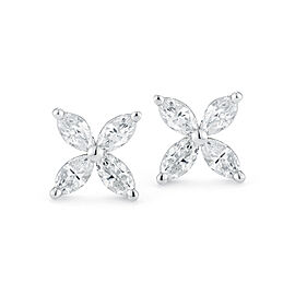 True Marquise Diamond Flower Stud Earrings 18K White Gold