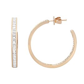 True 3.02Cttw Baguette Cut Diamond Hoop Earrings 18K Yellow Gold