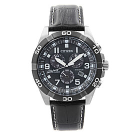 Citizen Eco-Drive Brycen 43mm Titanium Leather Black Dial Mens Watch