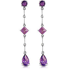 14K Solid White Gold Chandelier Earrings withDiamonds & Amethysts