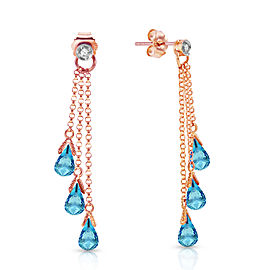 14K Solid Rose Gold Chandelier Earrings withDiamonds & Blue Topaz