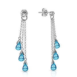 14K Solid White Gold Chandelier Earrings withDiamonds & Blue Topaz