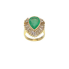 14K Yellow Gold Emerald, Diamond Ring