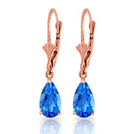 3.77 CTW 14K Solid Rose Gold Leverback Earrings Blue Topaz