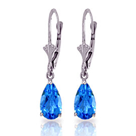 3.77 CTW 14K Solid White Gold Leverback Earrings Blue Topaz