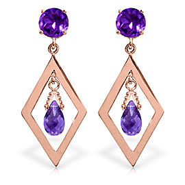 2.4 CTW 14K Solid Rose Gold Chandelier Earrings Amethyst