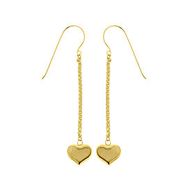 14k Yellow Gold Puff Heart Dangly Earrings