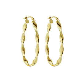 14k Yellow Gold Textured Twisted Oval Hoop Earrings