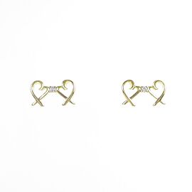 TIFFANY & Co 18K Yellow Gold Double Loving Heart Diamond Earrings LXGKM-53