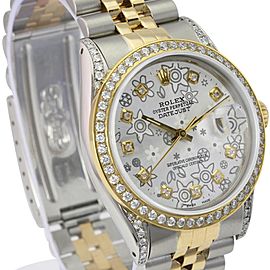 Silver Datejust Two-tone Flower Diamond Dial Lugs Bezel 36mm Watch