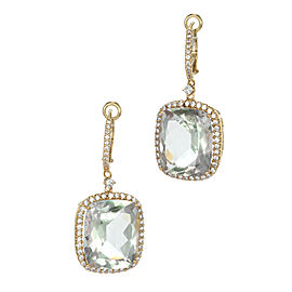 18K Yellow Gold with Blue/Green Quartz & Diamond Filigree Earrings