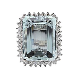 14K White Gold with 30.25ct Aquamarine & 1.60ct Diamond Ring Size 6