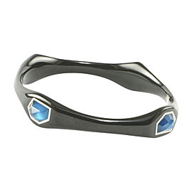 Ippolita Black Resin 925 Sterling Silver Aqua Blue Azure Bangle Bracelet