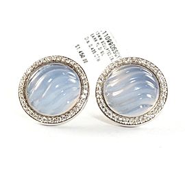 David Yurman 925 Sterling Silver with Blue 0.435ctw Diamond and Chalcedony Cable Button Earrings