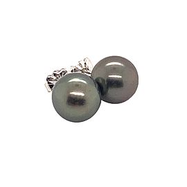 Tahitian Pearl Stud Earrings 14k Gold 9.85 mm Certified $890 913502