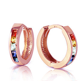 1.3 CTW 14K Solid Rose Gold Hoop Earrings Multicolor Sapphire