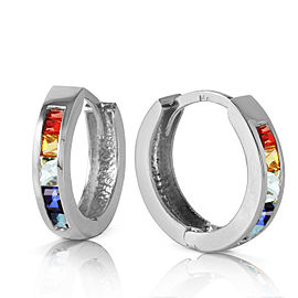 1.3 CTW 14K Solid White Gold Hoop Earrings Multicolor Sapphire